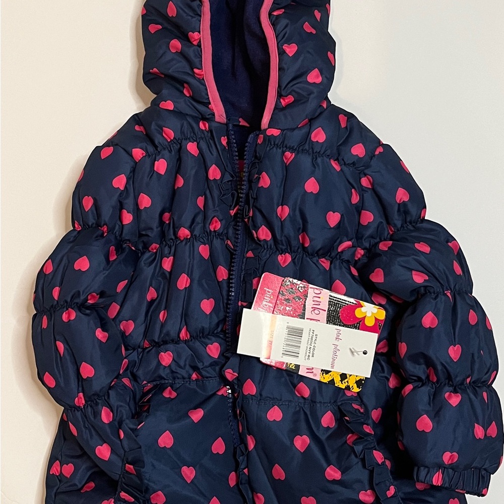 Pink Platinum Navy and Pink Heart Puffer Jacket